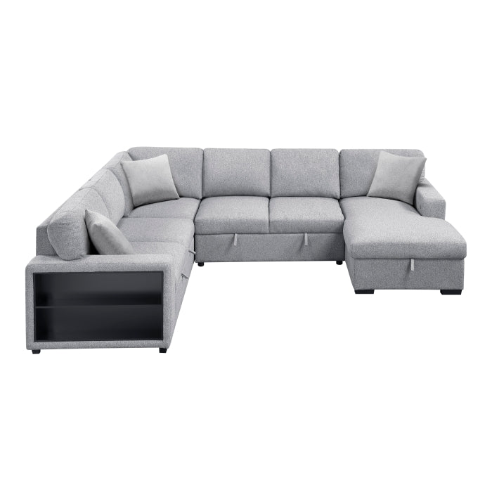 9630GY*42LRC (4)Sectional with Right Chaise, Pull-out Bed, Hidden Storages and Shelves, Charging Ports - 9630GY*42LRC