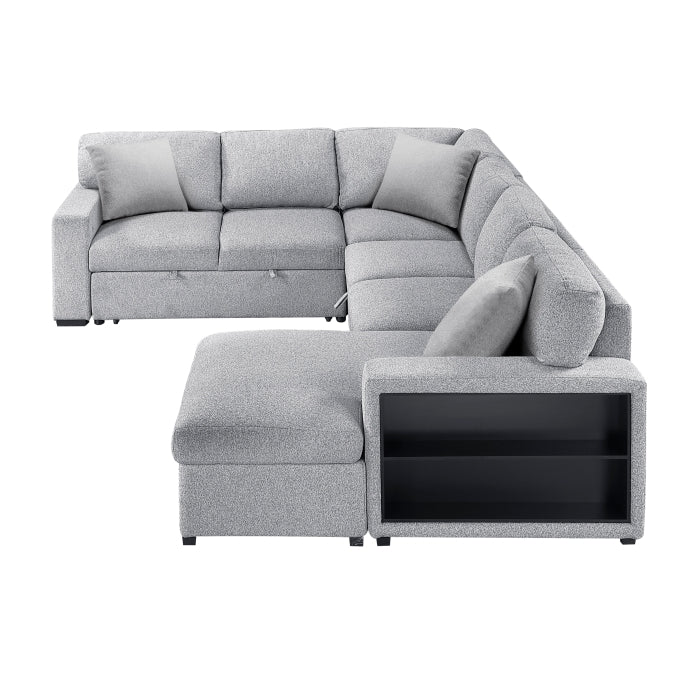 9630GY*42LRC (4)Sectional with Right Chaise, Pull-out Bed, Hidden Storages and Shelves, Charging Ports - 9630GY*42LRC