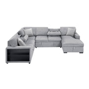 9630GY*42LRC (4)Sectional with Right Chaise, Pull-out Bed, Hidden Storages and Shelves, Charging Ports - 9630GY*42LRC