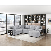 9630GY*42LRC (4)Sectional with Right Chaise, Pull-out Bed, Hidden Storages and Shelves, Charging Ports - 9630GY*42LRC