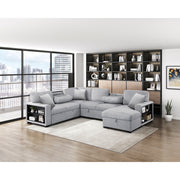 9630GY*42LRC (4)Sectional with Right Chaise, Pull-out Bed, Hidden Storages and Shelves, Charging Ports - 9630GY*42LRC