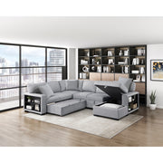 9630GY*42LRC (4)Sectional with Right Chaise, Pull-out Bed, Hidden Storages and Shelves, Charging Ports - 9630GY*42LRC