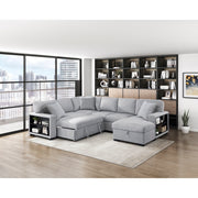 9630GY*42LRC (4)Sectional with Right Chaise, Pull-out Bed, Hidden Storages and Shelves, Charging Ports - 9630GY*42LRC