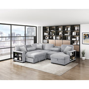9630GY*42LRC (4)Sectional with Right Chaise, Pull-out Bed, Hidden Storages and Shelves, Charging Ports - 9630GY*42LRC