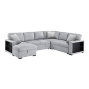 9630GY*4LC2R (4)Sectional with Left Chaise, Pull-out Bed, Hidden Storages  and Shelves, Charging Ports - 9630GY*4LC2R