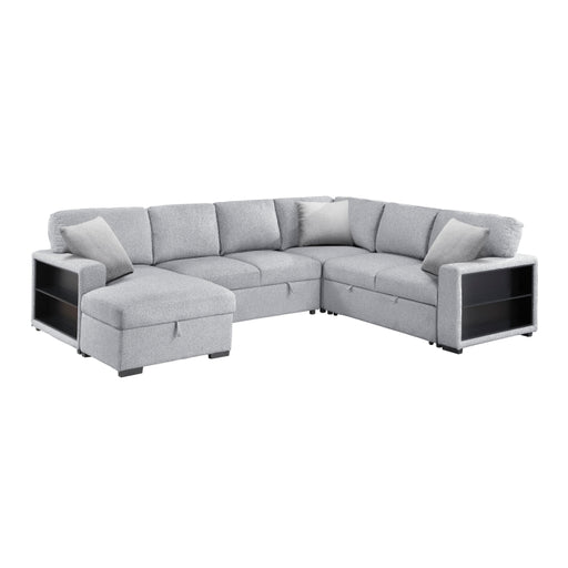 9630GY*4LC2R (4)Sectional with Left Chaise, Pull-out Bed, Hidden Storages  and Shelves, Charging Ports - 9630GY*4LC2R