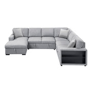 9630GY*4LC2R (4)Sectional with Left Chaise, Pull-out Bed, Hidden Storages  and Shelves, Charging Ports - 9630GY*4LC2R