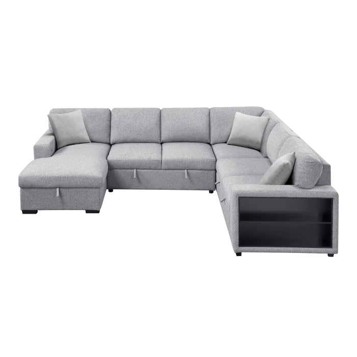 9630GY*4LC2R (4)Sectional with Left Chaise, Pull-out Bed, Hidden Storages  and Shelves, Charging Ports - 9630GY*4LC2R