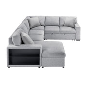 9630GY*4LC2R (4)Sectional with Left Chaise, Pull-out Bed, Hidden Storages  and Shelves, Charging Ports - 9630GY*4LC2R