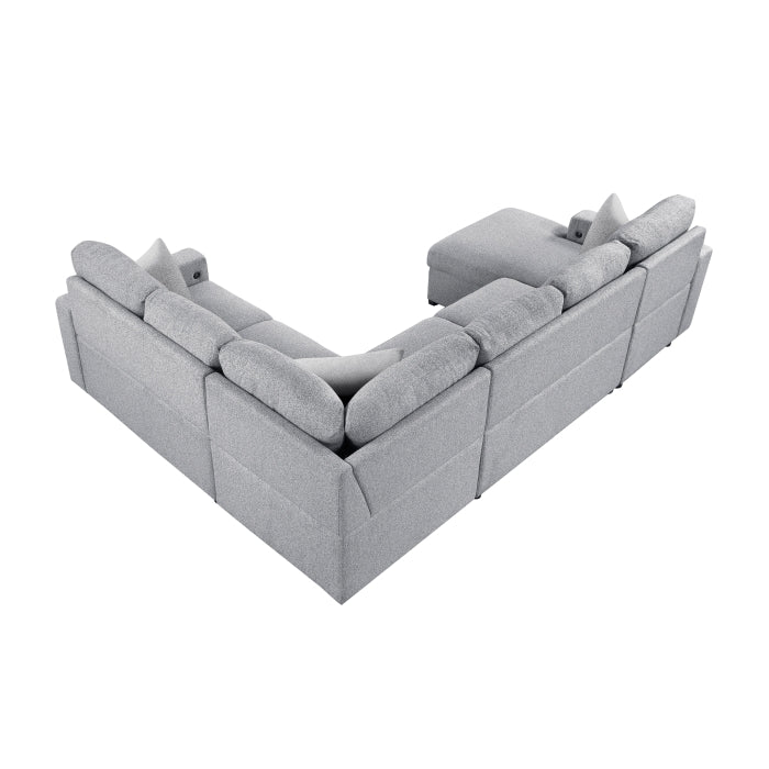 9630GY*4LC2R (4)Sectional with Left Chaise, Pull-out Bed, Hidden Storages  and Shelves, Charging Ports - 9630GY*4LC2R