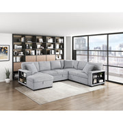9630GY*4LC2R (4)Sectional with Left Chaise, Pull-out Bed, Hidden Storages  and Shelves, Charging Ports - 9630GY*4LC2R