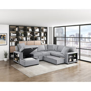 9630GY*4LC2R (4)Sectional with Left Chaise, Pull-out Bed, Hidden Storages  and Shelves, Charging Ports - 9630GY*4LC2R