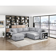 9630GY*4LC2R (4)Sectional with Left Chaise, Pull-out Bed, Hidden Storages  and Shelves, Charging Ports - 9630GY*4LC2R