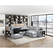9630GY*4LC2R (4)Sectional with Left Chaise, Pull-out Bed, Hidden Storages  and Shelves, Charging Ports - 9630GY*4LC2R