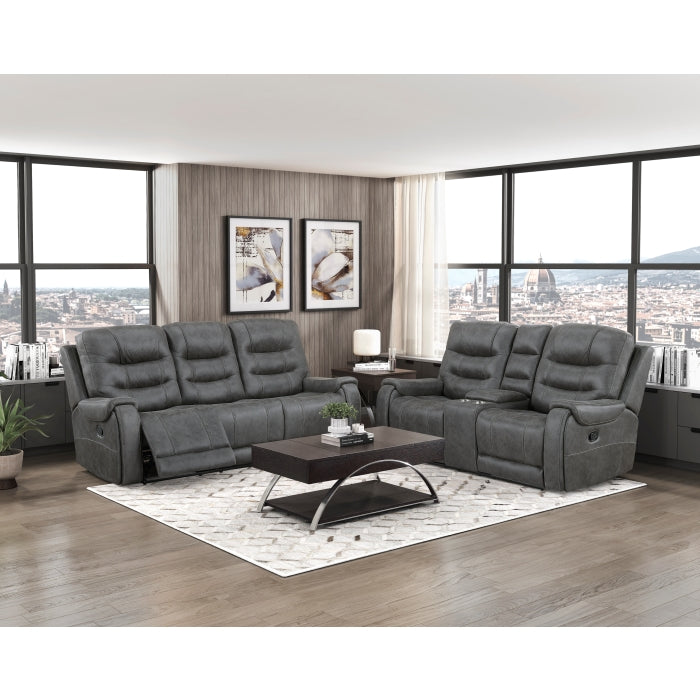 9634DGY-2 Double Reclining Love Seat with Center Console - 9634DGY-2
