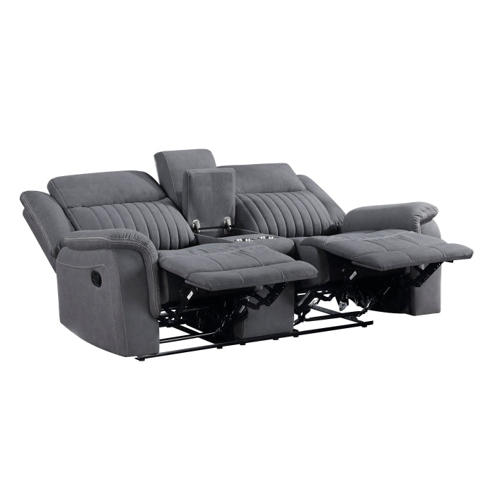 9646GY-2 Double Reclining Love Seat with Center Console - 9646GY-2
