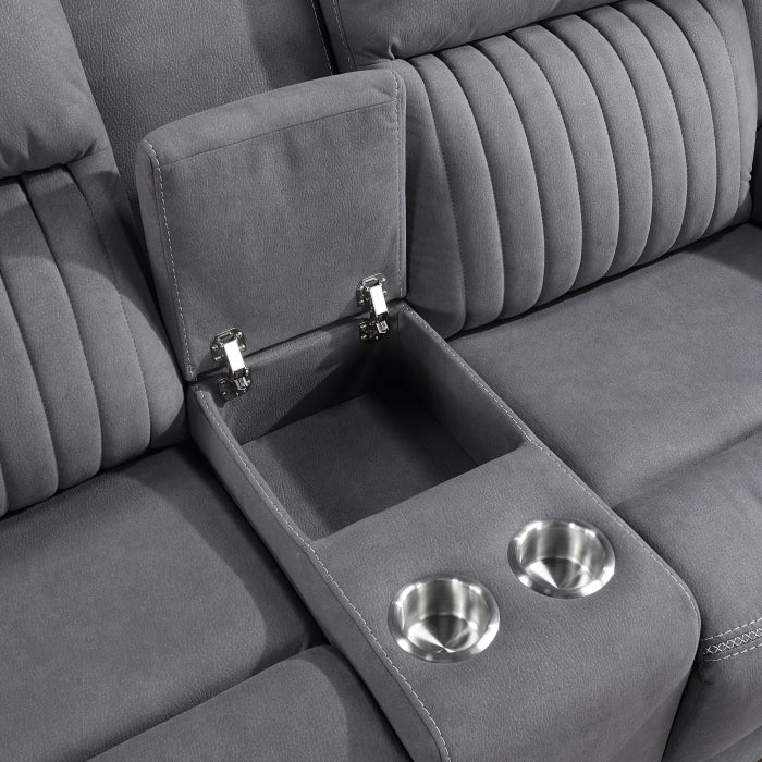 9646GY-2 Double Reclining Love Seat with Center Console - 9646GY-2