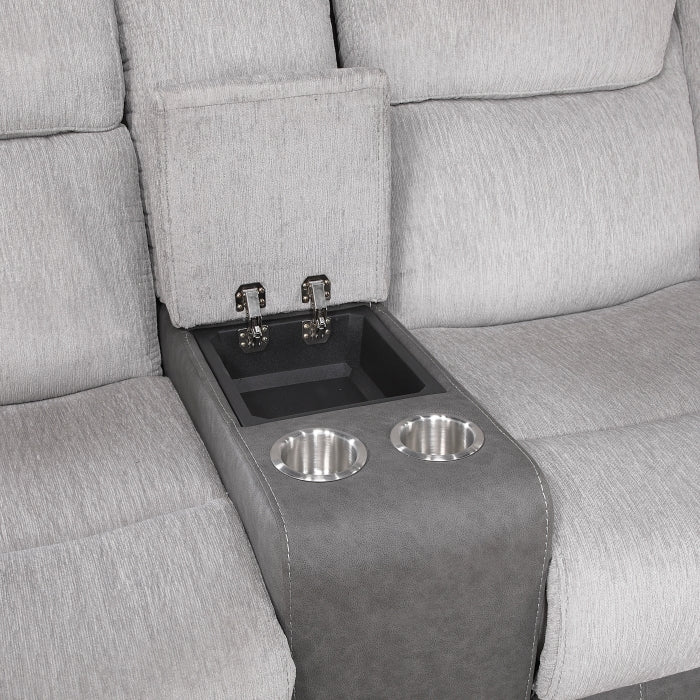 9703GY-2 Double Reclining Love Seat with Center Console - 9703GY-2
