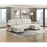 9705BE*42AVC (4)Sectional with Two Chaises, Pull-out Bed, Shelves and Charging Ports - 9705BE*42AVC