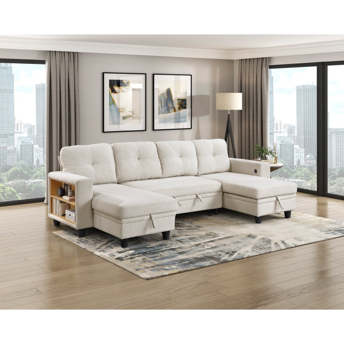 9705BE*42AVC (4)Sectional with Two Chaises, Pull-out Bed, Shelves and Charging Ports - 9705BE*42AVC