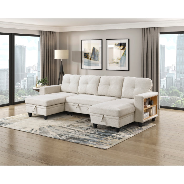 9705BE*42AVC (4)Sectional with Two Chaises, Pull-out Bed, Shelves and Charging Ports - 9705BE*42AVC