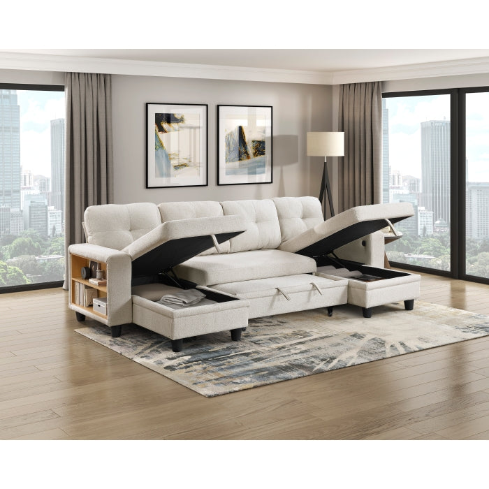 9705BE*42AVC (4)Sectional with Two Chaises, Pull-out Bed, Shelves and Charging Ports - 9705BE*42AVC