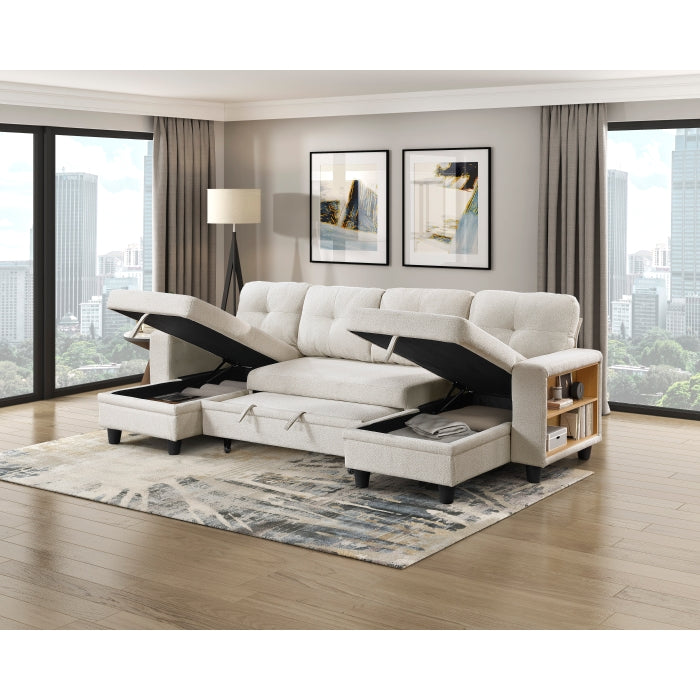 9705BE*42AVC (4)Sectional with Two Chaises, Pull-out Bed, Shelves and Charging Ports - 9705BE*42AVC