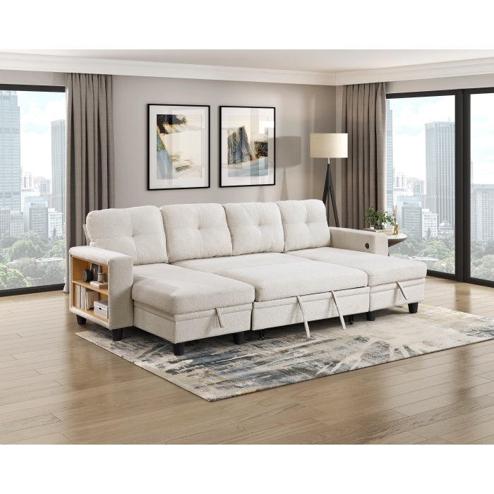 9705BE*42AVC (4)Sectional with Two Chaises, Pull-out Bed, Shelves and Charging Ports - 9705BE*42AVC