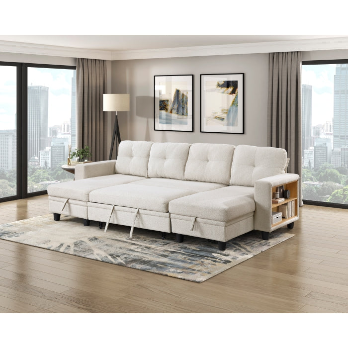9705BE*42AVC (4)Sectional with Two Chaises, Pull-out Bed, Shelves and Charging Ports - 9705BE*42AVC