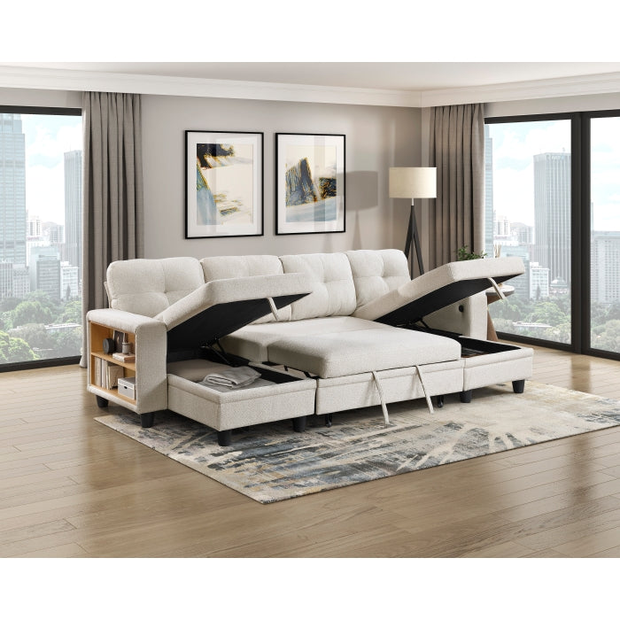 9705BE*42AVC (4)Sectional with Two Chaises, Pull-out Bed, Shelves and Charging Ports - 9705BE*42AVC