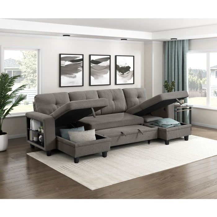9705DB*42AVC (4)Sectional with Two Chaises, Pull-out Bed, Shelves and Charging Ports - 9705DB*42AVC