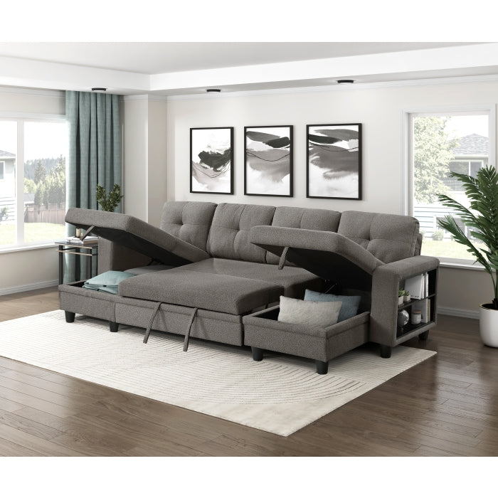 9705DB*42AVC (4)Sectional with Two Chaises, Pull-out Bed, Shelves and Charging Ports - 9705DB*42AVC