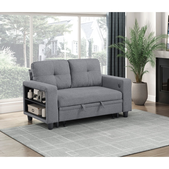 9705GY-2* (2)Love Seat with Pull-out Bed, Shelves and Charging Ports - 9705GY-2*
