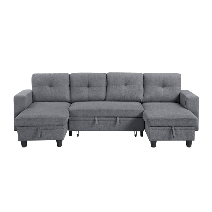9705GY*42AVC (4)Sectional with Two Chaises, Pull-out Bed, Shelves and Charging Ports - 9705GY*42AVC