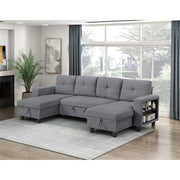 9705GY*42AVC (4)Sectional with Two Chaises, Pull-out Bed, Shelves and Charging Ports - 9705GY*42AVC