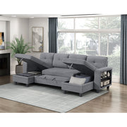 9705GY*42AVC (4)Sectional with Two Chaises, Pull-out Bed, Shelves and Charging Ports - 9705GY*42AVC