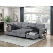9705GY*42AVC (4)Sectional with Two Chaises, Pull-out Bed, Shelves and Charging Ports - 9705GY*42AVC