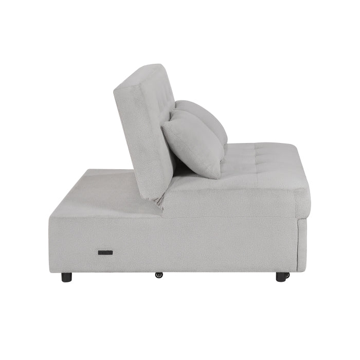 9707GRY-2CL Convertible Armless 2-Seater with Pull-out Bed and Charging Ports - 9707GRY-2CL