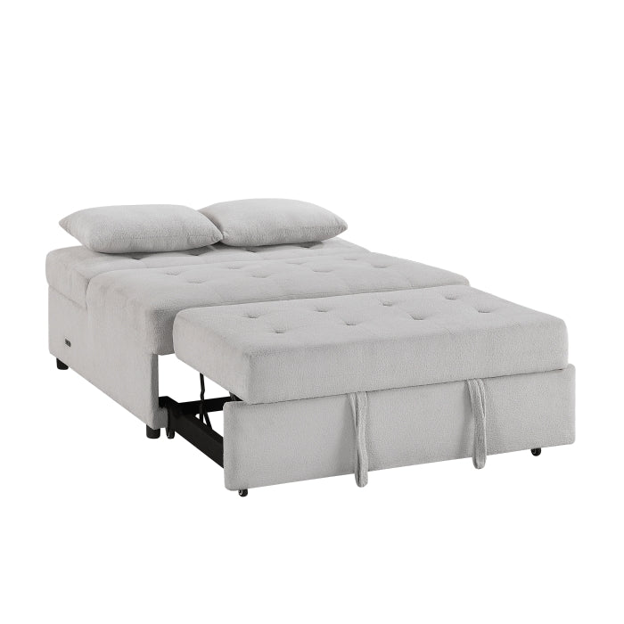 9707GRY-2CL Convertible Armless 2-Seater with Pull-out Bed and Charging Ports - 9707GRY-2CL
