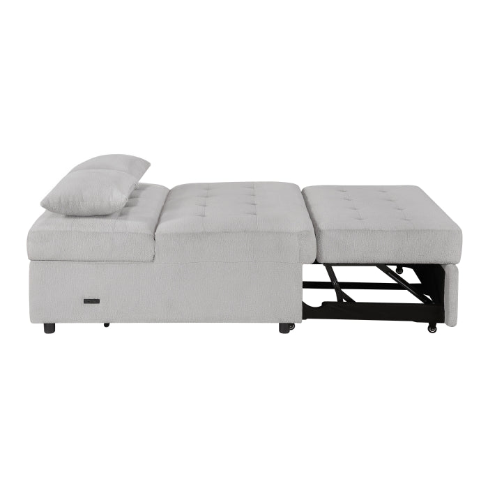 9707GRY-2CL Convertible Armless 2-Seater with Pull-out Bed and Charging Ports - 9707GRY-2CL