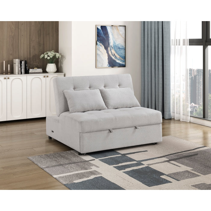 9707GRY-2CL Convertible Armless 2-Seater with Pull-out Bed and Charging Ports - 9707GRY-2CL