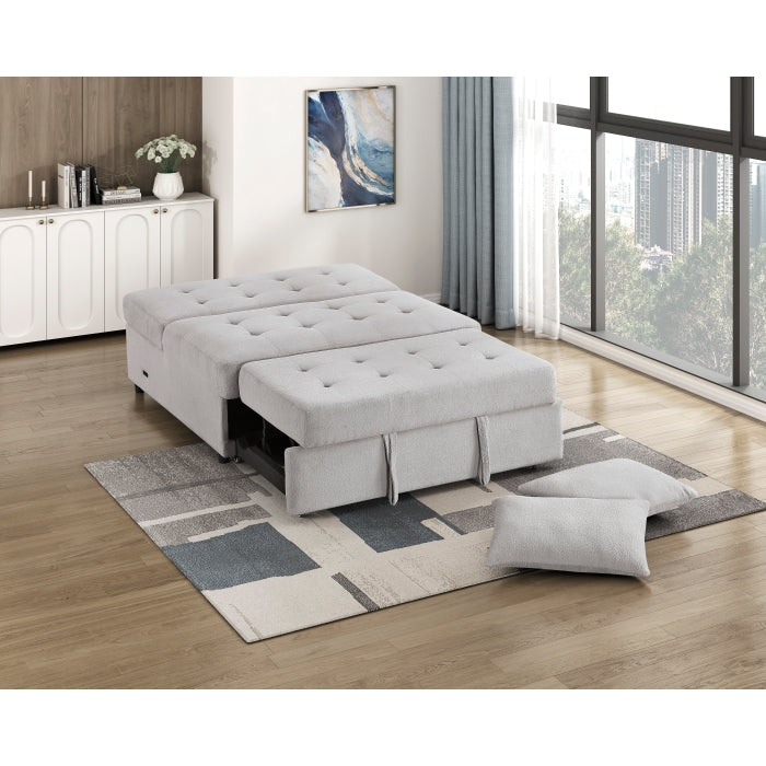 9707GRY-2CL Convertible Armless 2-Seater with Pull-out Bed and Charging Ports - 9707GRY-2CL