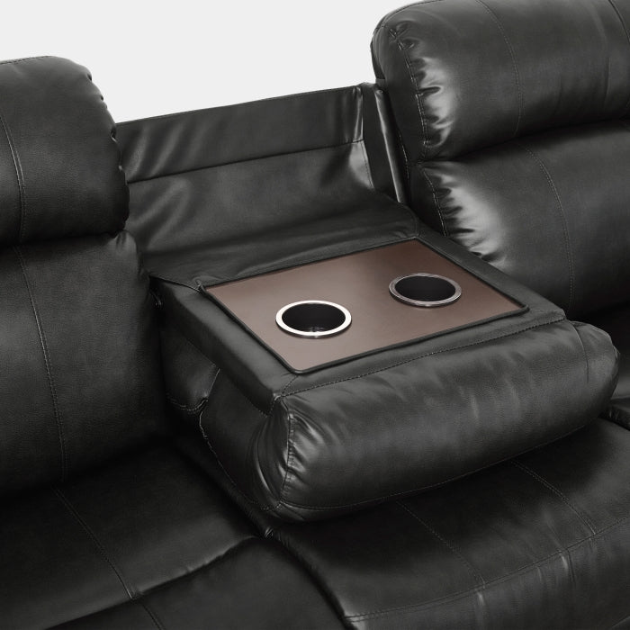 9724BLK-3 Double Reclining Sofa with Center Drop-Down Cup Holders - 9724BLK-3