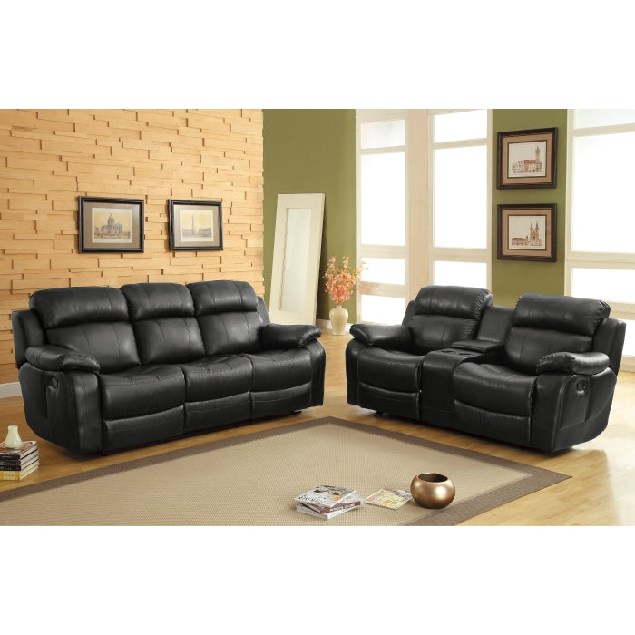9724BLK-3 Double Reclining Sofa with Center Drop-Down Cup Holders - 9724BLK-3