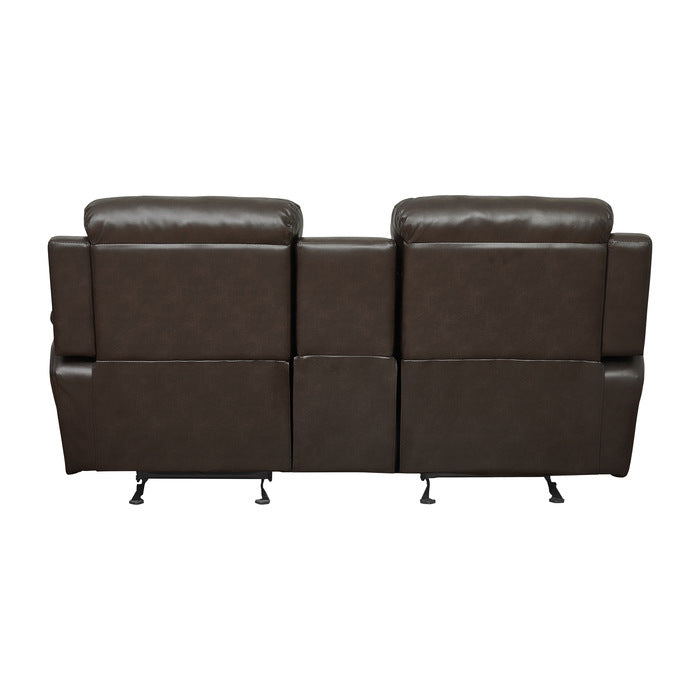9724BRW-2 Double Glider Reclining Love Seat with Center Console - 9724BRW-2
