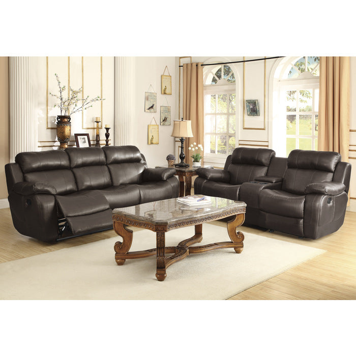 9724BRW-2 Double Glider Reclining Love Seat with Center Console - 9724BRW-2