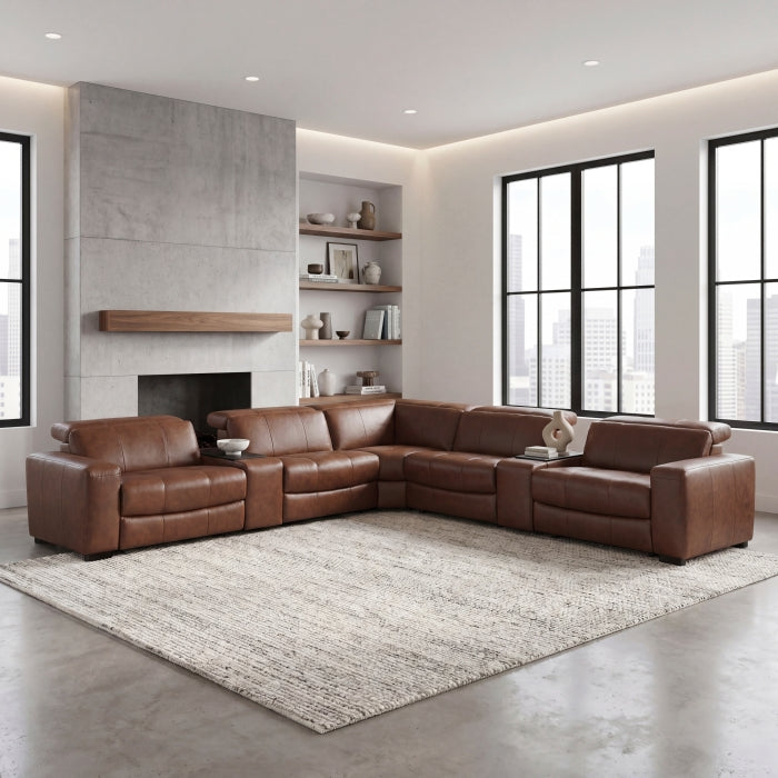 9790BRW*7LRRRPWH (7)7-Piece Modular Power Reclining Sectional with Power Headrests and Charging Ports - 9790BRW*7LRRRPWH