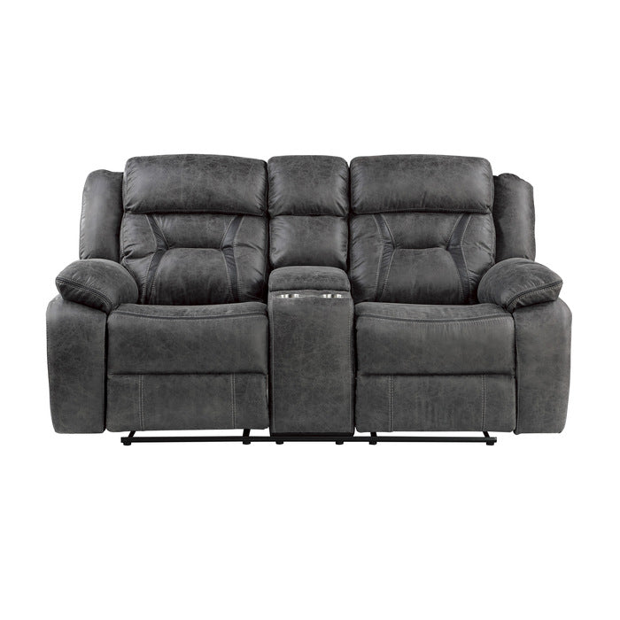 9989GY-2 Double Reclining Love Seat with Center Console - 9989GY-2
