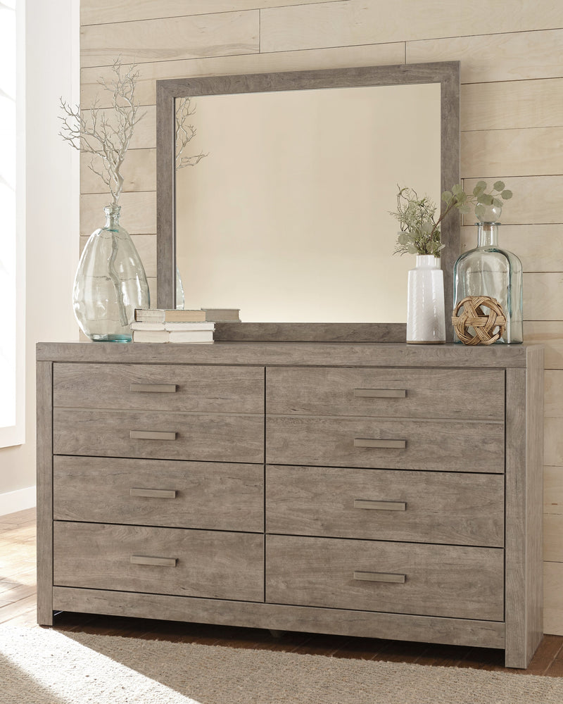 Culverbach Gray Queen Panel Bed with Mirrored Dresser, Chest and 2 Nightstands from Ashley - Luna Furniture