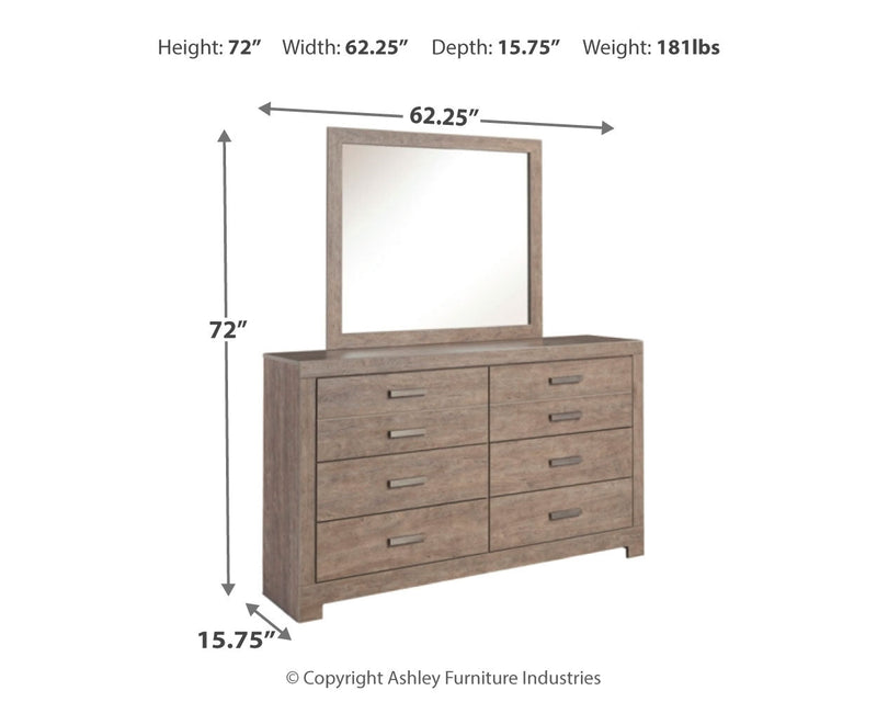 Culverbach Gray Queen Panel Bed with Mirrored Dresser, Chest and 2 Nightstands from Ashley - Luna Furniture